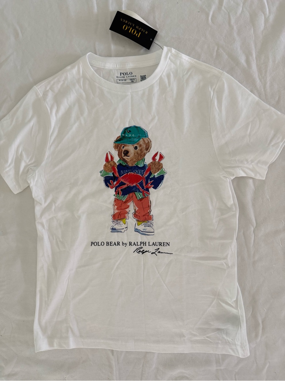 New boys Sz M 10-12 Ralph Lauren White Polo Bear shirt Graphic